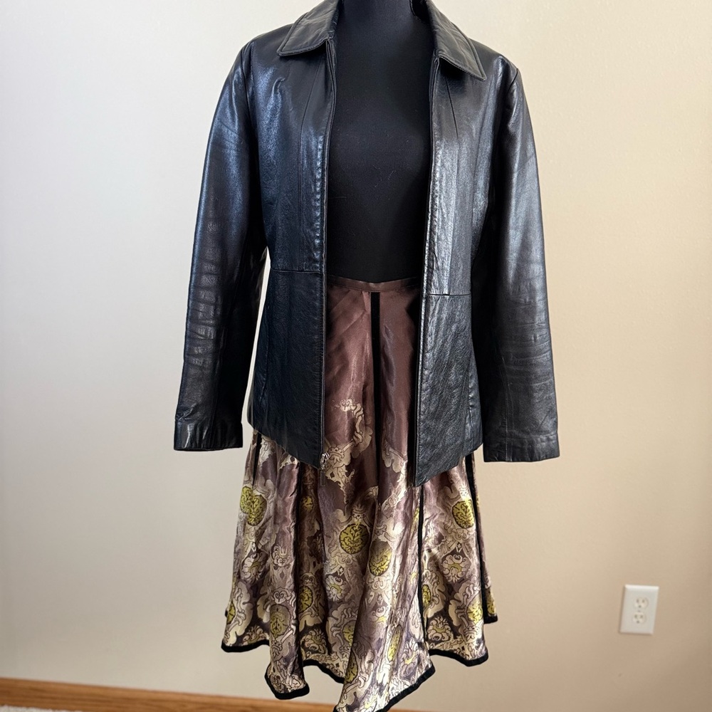 Apostrophe Metallic Brocade Midi Skirt Bronze Gold Velvet Size 2 - Picture 9 of 12